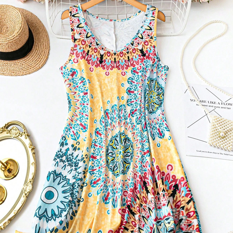 Casual mouwloze A-lijn zomerjurk met print