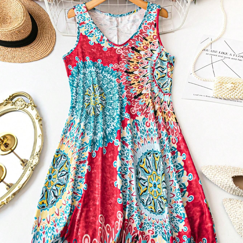 Casual mouwloze A-lijn zomerjurk met print