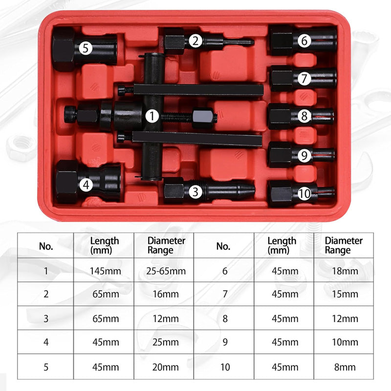 🔧 50% KORTING! 🏍️ 10-delige set lagerstrekkers voor motorfietsen – Stevige kwaliteit, eenvoudig in gebruik en geschikt voor verschillende binnendiameters – perfect voor doe-het-zelvers en kleine garages 🛠️
