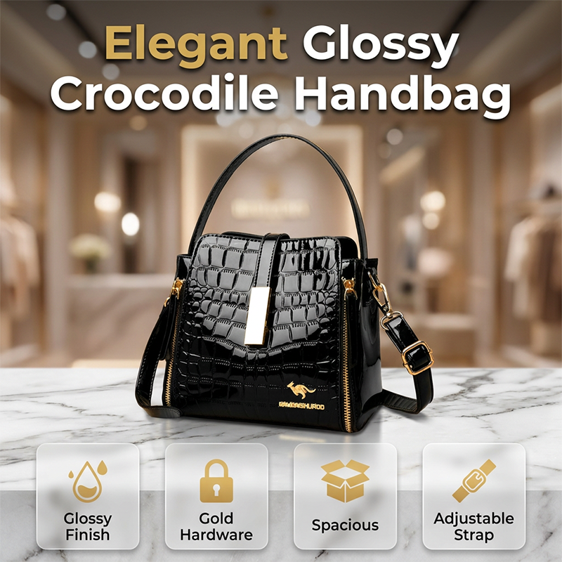 👜 TIJDELIJKE AANBIEDING: 50% KORTING! ✨ Glanzende krokodilprint dames handtas – Gestructureerd, gouden hardware, ruim & chique 💼