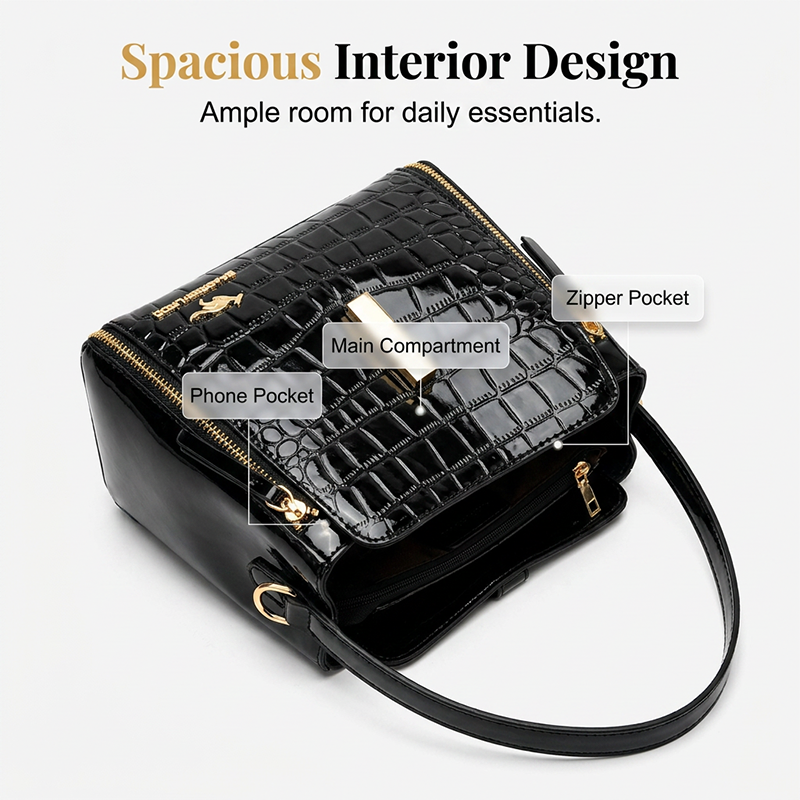 👜 TIJDELIJKE AANBIEDING: 50% KORTING! ✨ Glanzende krokodilprint dames handtas – Gestructureerd, gouden hardware, ruim & chique 💼