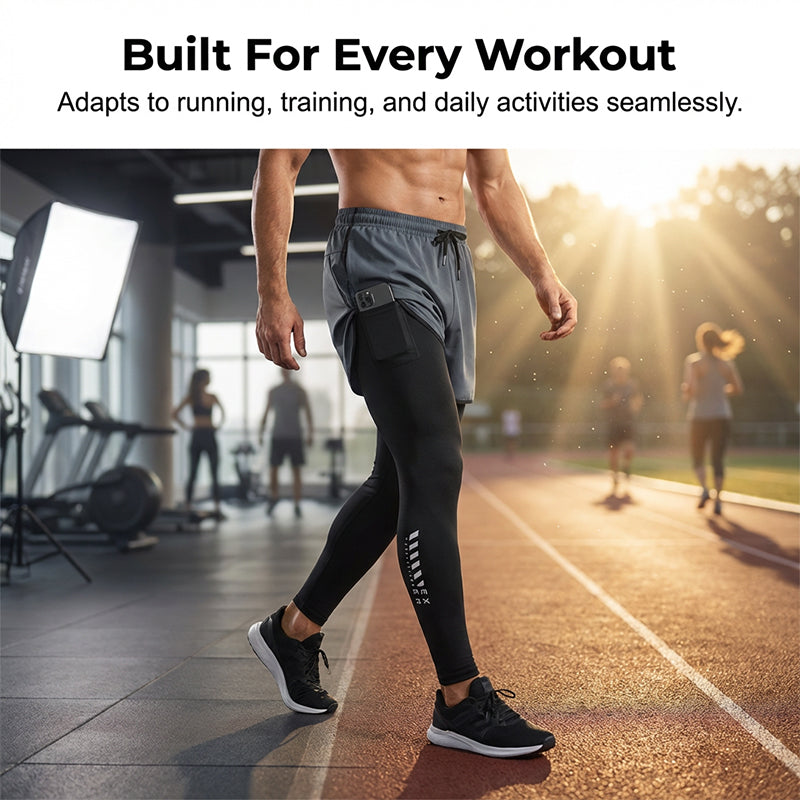 🏃‍♂️ NU 50% KORTING!💨 2-in-1 hardlooplegging met korte broek voor heren – Compressie & sneldrogend – Sportbroek met telefoonzakje 📱