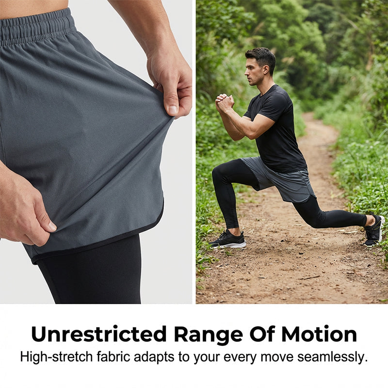 🏃‍♂️ NU 50% KORTING!💨 2-in-1 hardlooplegging met korte broek voor heren – Compressie & sneldrogend – Sportbroek met telefoonzakje 📱