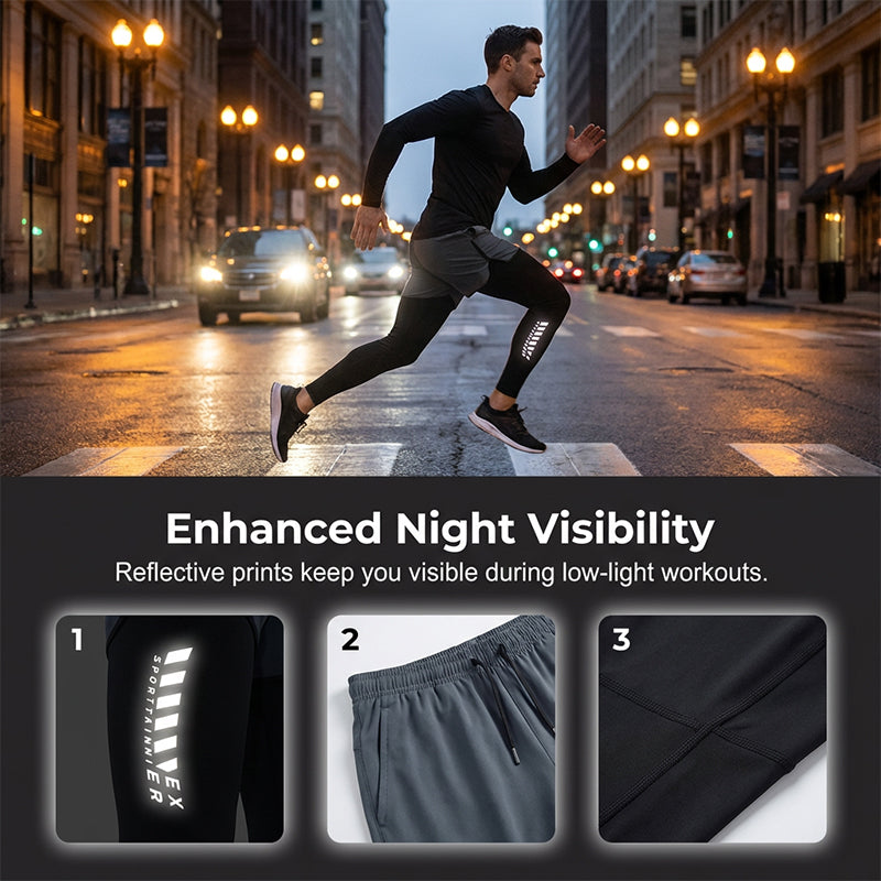 🏃‍♂️ NU 50% KORTING!💨 2-in-1 hardlooplegging met korte broek voor heren – Compressie & sneldrogend – Sportbroek met telefoonzakje 📱