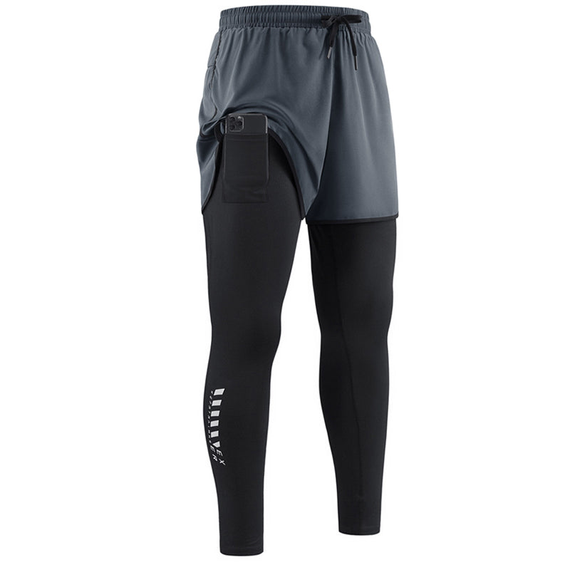 🏃‍♂️ NU 50% KORTING!💨 2-in-1 hardlooplegging met korte broek voor heren – Compressie & sneldrogend – Sportbroek met telefoonzakje 📱