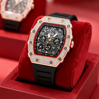 ⌚ Beperkte oplage – 56% korting✨ Luxe herenhorloge in tonneauvorm met strass-versiering