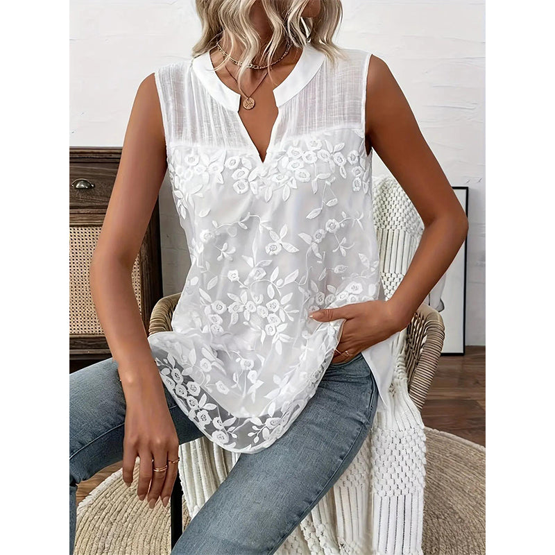 👗🌸 Chique mouwloze blouse met bloemenprint en kant voor dames ✨👩