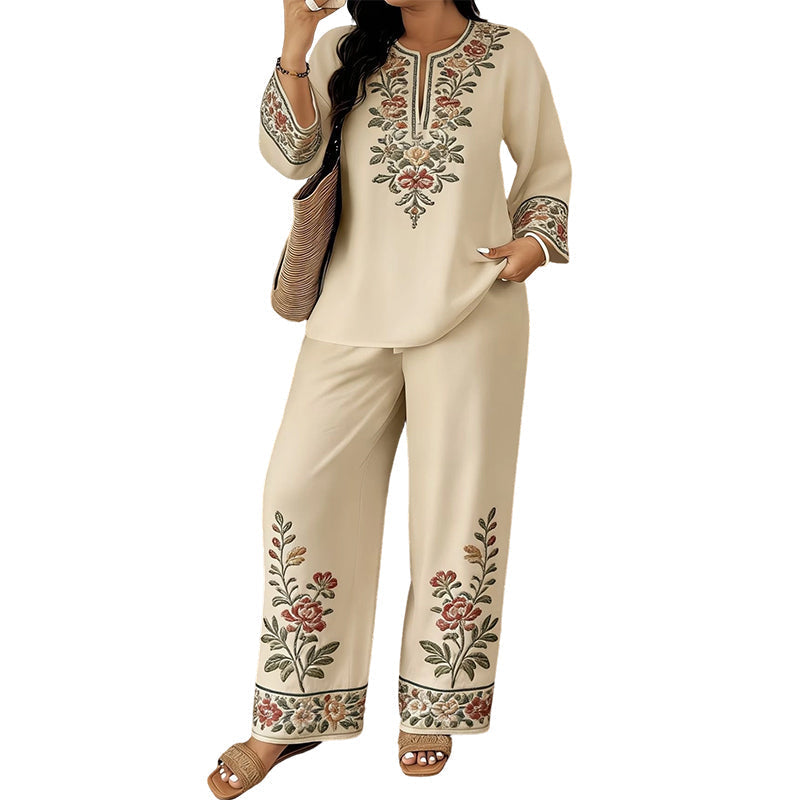 👚 NU 55% KORTING! ⏳ Dames Set met Lange Mouwen Blouse en Wijde Broek – Vloeiend, Elegant & Licht – Perfect voor Werk, Brunch of op Reis – Stijlvol 2-delig Outfit 🌸