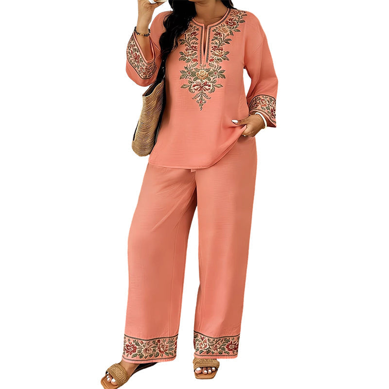 👚 NU 55% KORTING! ⏳ Dames Set met Lange Mouwen Blouse en Wijde Broek – Vloeiend, Elegant & Licht – Perfect voor Werk, Brunch of op Reis – Stijlvol 2-delig Outfit 🌸