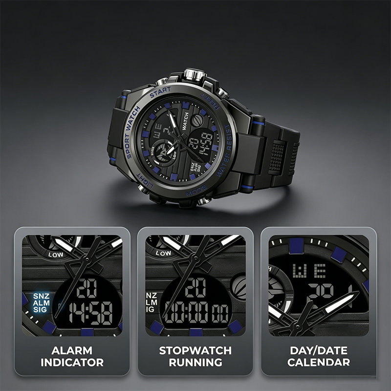 ⌚ Robuust Dual-Display Sporthorloge voor Heren | Schokbestendig & Waterdicht