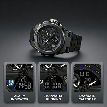 ⌚ Robuust Dual-Display Sporthorloge voor Heren | Schokbestendig & Waterdicht