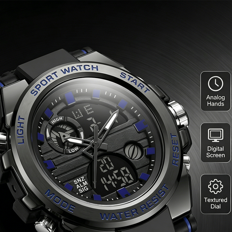 ⌚ Robuust Dual-Display Sporthorloge voor Heren | Schokbestendig & Waterdicht