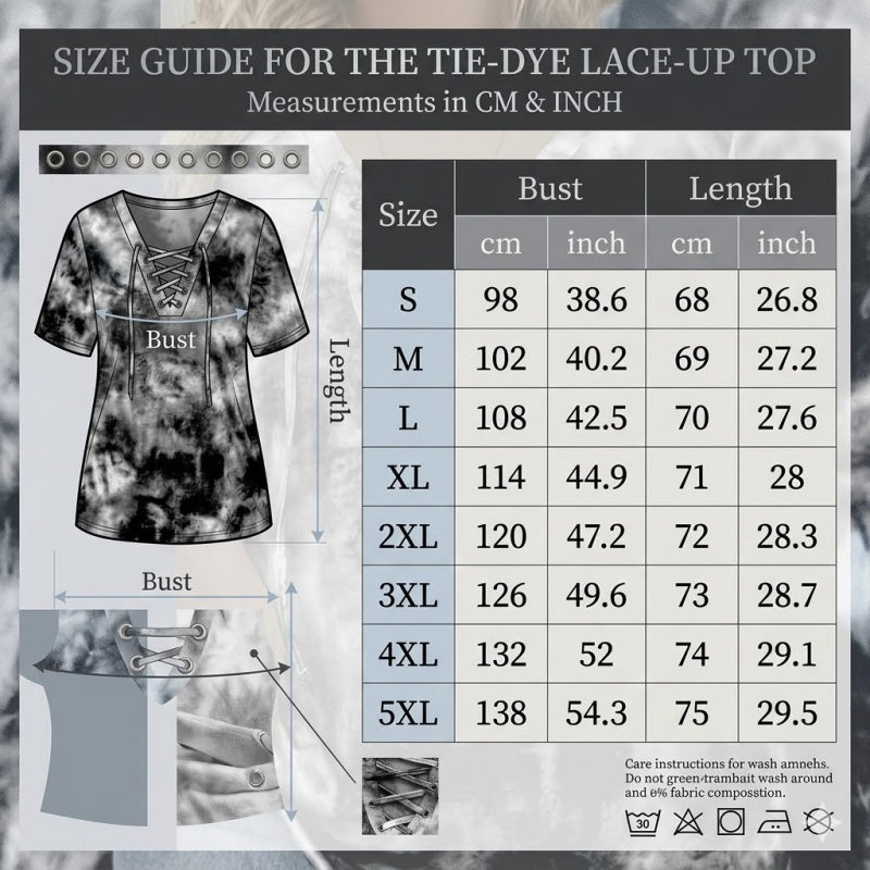 Dames tie-dye veter-sluiting V-hals T-shirt