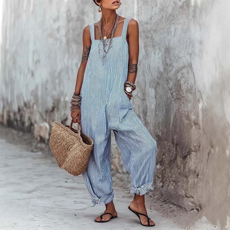 🌿 50% korting 🌸 Casual gestreepte jumpsuit met dunne bandjes voor dames 👖