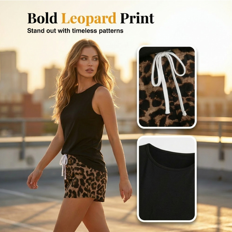 Dames set met tanktop en shorts met luipaardprint