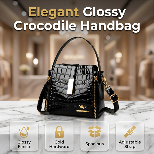 👜 TIJDELIJKE AANBIEDING: 50% KORTING✨ Glanzende krokodilprint dames handtas – Gestructureerd, gouden hardware, ruim & chique 💼