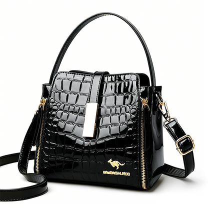 👜 TIJDELIJKE AANBIEDING: 50% KORTING✨ Glanzende krokodilprint dames handtas – Gestructureerd, gouden hardware, ruim & chique 💼