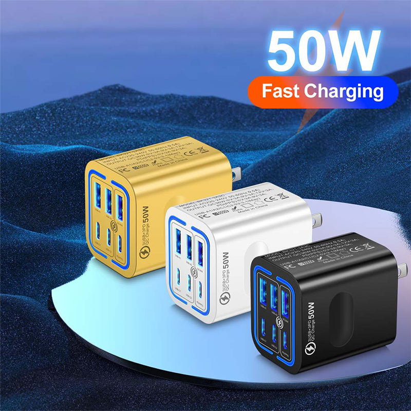 50W 6-poorts USB-C wandlader