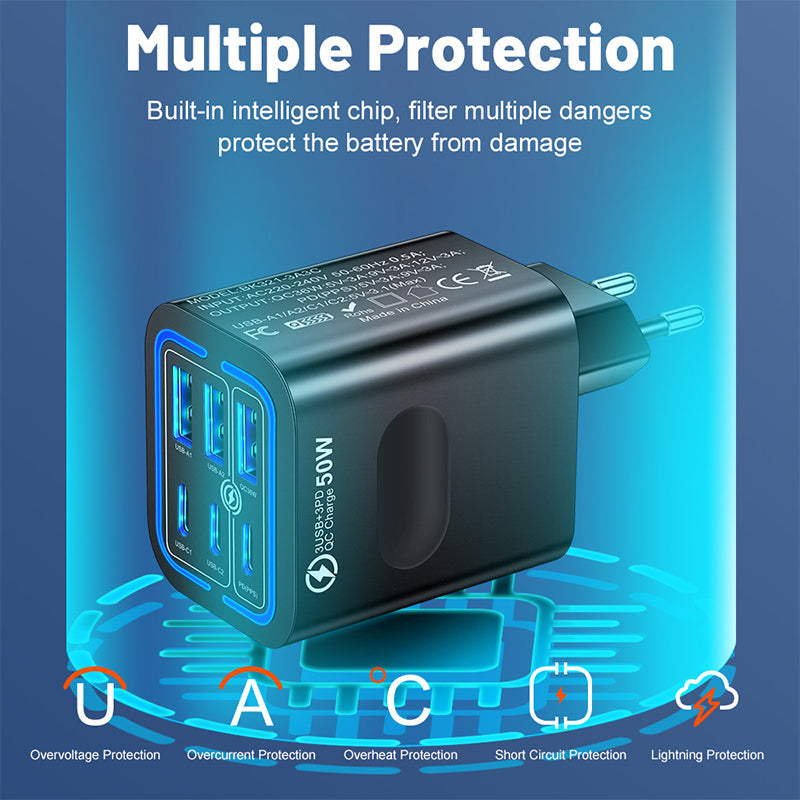 50W 6-poorts USB-C wandlader