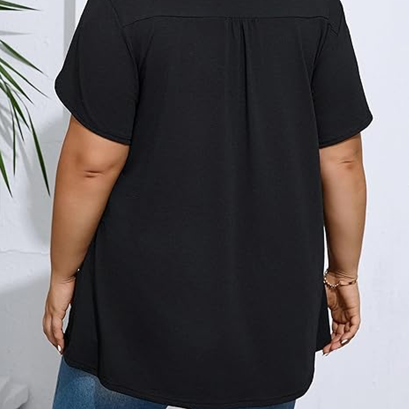 Dames Geplooide Voorkant Pofmouw T-shirt – Elegant, Losse Pasvorm, Veelzijdig
