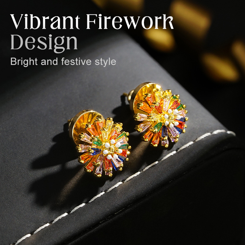 ✨ TIJDELIJKE AANBIEDING: 53% KORTING! ✨ Kleurrijke vuurwerk-oorknopjes – zirkonia, 18-karaats verguld, feestelijk 🎆