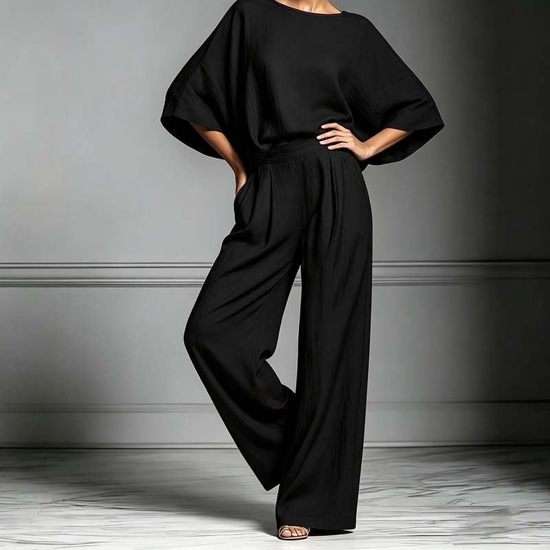 🏆UITVERKOOP LAATSTE DAG 50% KORTING🔥Tweedelige set voor dames: losvallend topje en broek met wijde pijpen