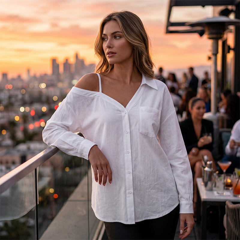 ✨ 50% korting 🌼 Casual off-shoulder overhemd met knopen voor dames 🌸