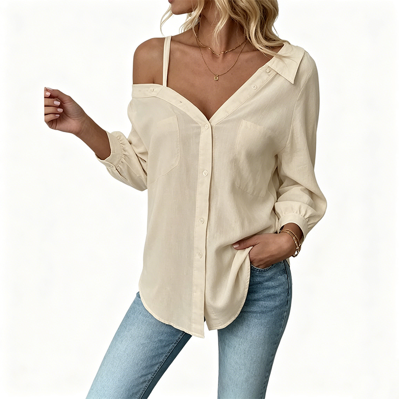 ✨ 50% korting 🌼 Casual off-shoulder overhemd met knopen voor dames 🌸