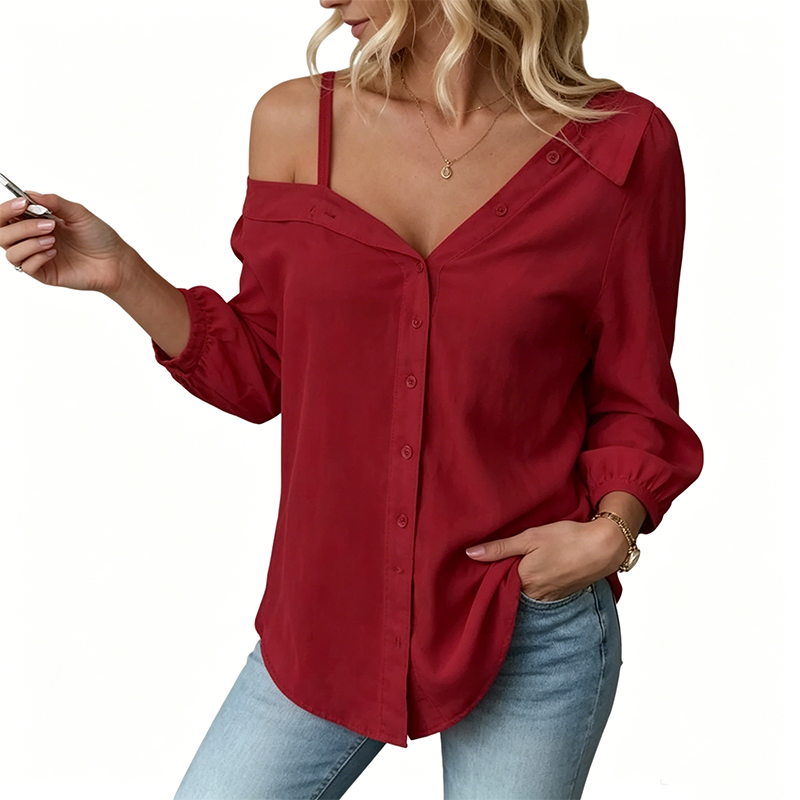 ✨ 50% korting 🌼 Casual off-shoulder overhemd met knopen voor dames 🌸