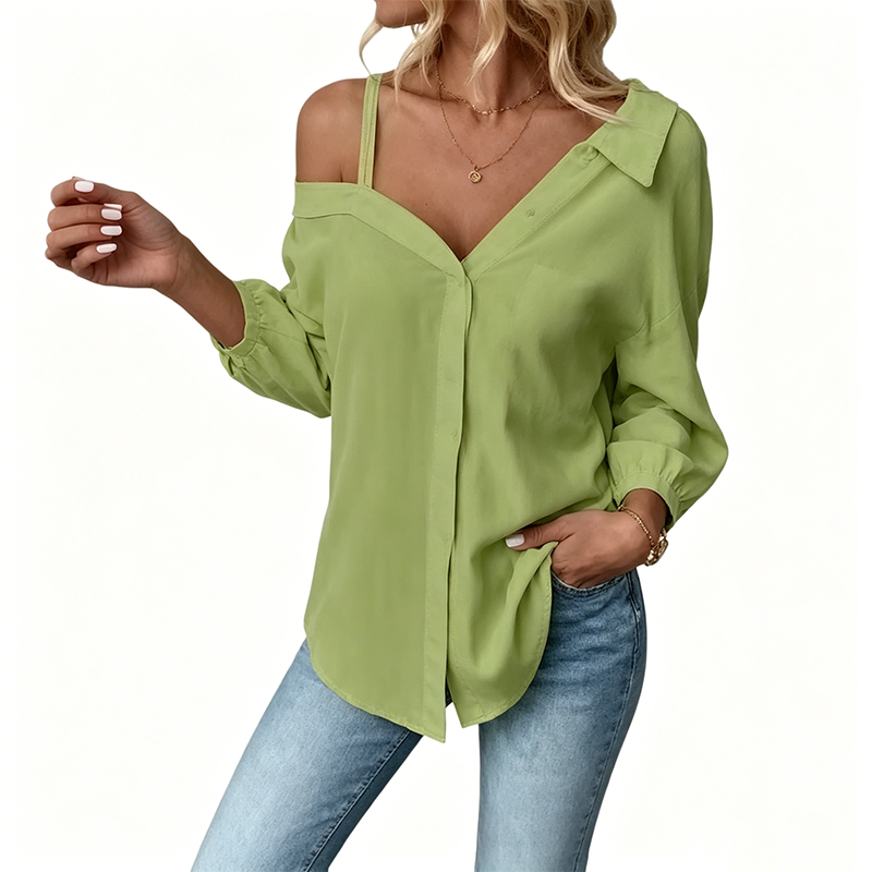 ✨ 50% korting 🌼 Casual off-shoulder overhemd met knopen voor dames 🌸