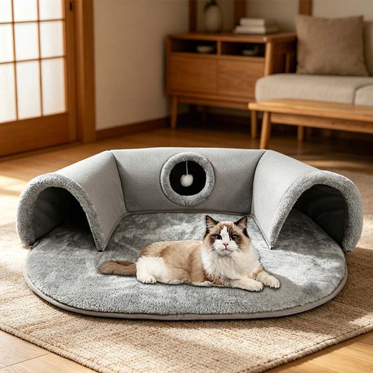 Pluche 2-in-1 katten tunnelbed