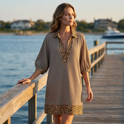 🌸 Gestreepte Tuniek Jurk met Panterprint Details | Comfortabel & Trendy (Nu 55% Korting)