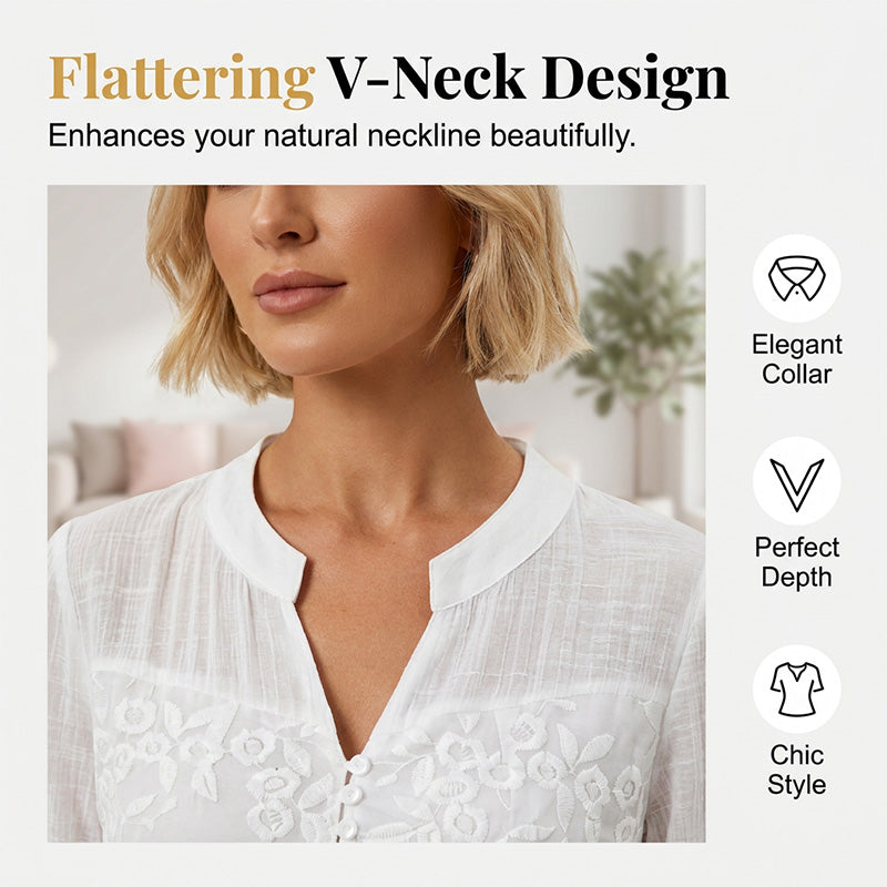 Damesblouse met V-hals en kanten inzetstukken