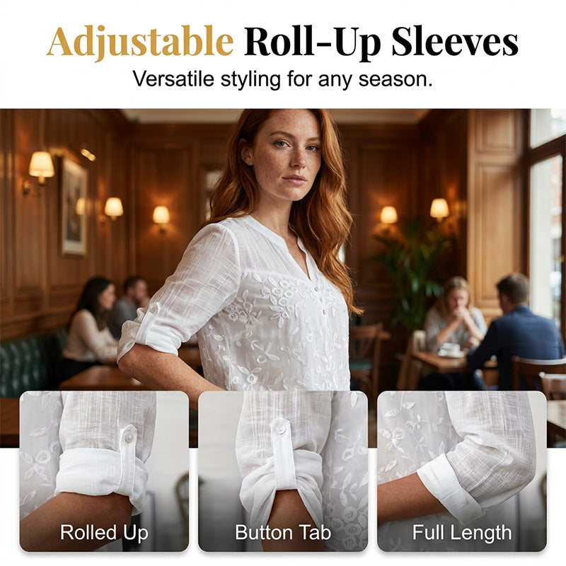 Damesblouse met V-hals en kanten inzetstukken
