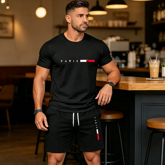 👕 Nog 5 dagen: 55% KORTING! ✨ Gedrukte 2-delige set voor heren – Comfortabel, ademend en kreukvrij 🏃‍♂️
