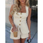 🔥55% korting + gratis verzending✨Elegante Vierkante Hals Vest & Shorts Set  🌻