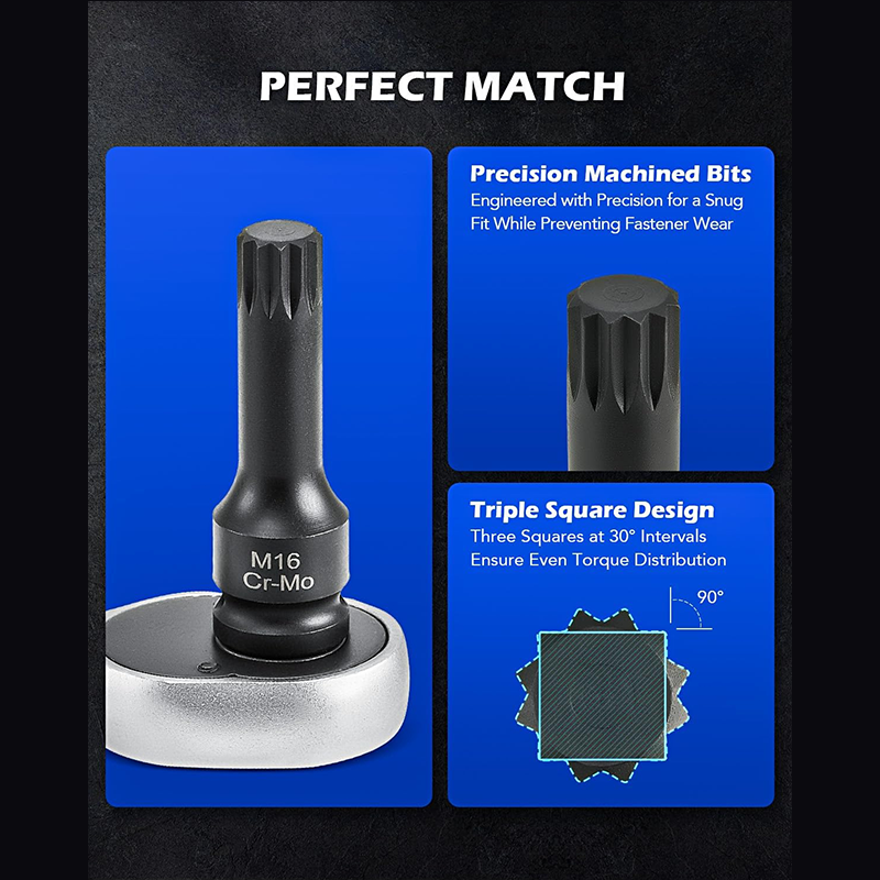 🔧 TIJDELIJKE AANBIEDING: 53% KORTING! ✨ Set met drie vierkante spline-bits – 1/2"-aandrijving, Cr-Mo-staal, twee lengtes ⚙️