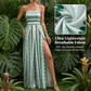 👗 Bohemien-stijl strapless jumpsuit met hoge split en wijde pijpen – geplooid bovenstuk, split aan de zijkant, geometrische print ✨