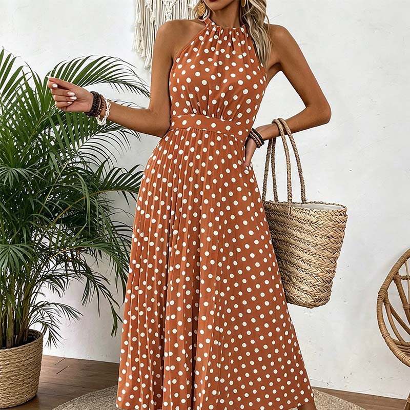 👗 TIJDELIJKE AANBIEDING: 50% KORTING! ✨ Halterjurk met stippen – soepel vallend, flatterend, retro-chic 🌼