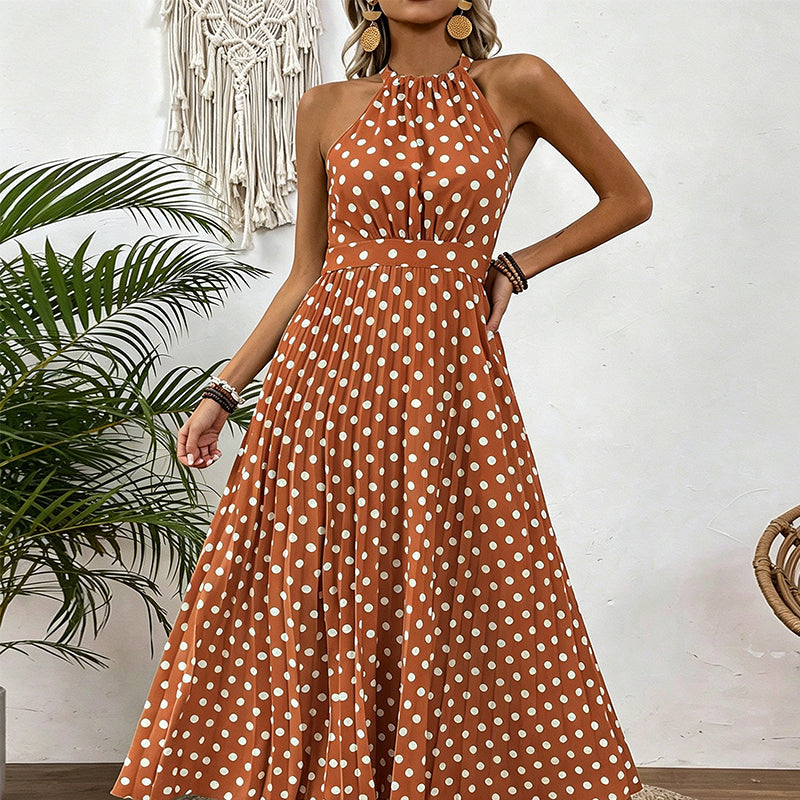 👗 TIJDELIJKE AANBIEDING: 50% KORTING! ✨ Halterjurk met stippen – soepel vallend, flatterend, retro-chic 🌼