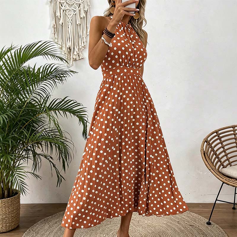 👗 TIJDELIJKE AANBIEDING: 50% KORTING! ✨ Halterjurk met stippen – soepel vallend, flatterend, retro-chic 🌼