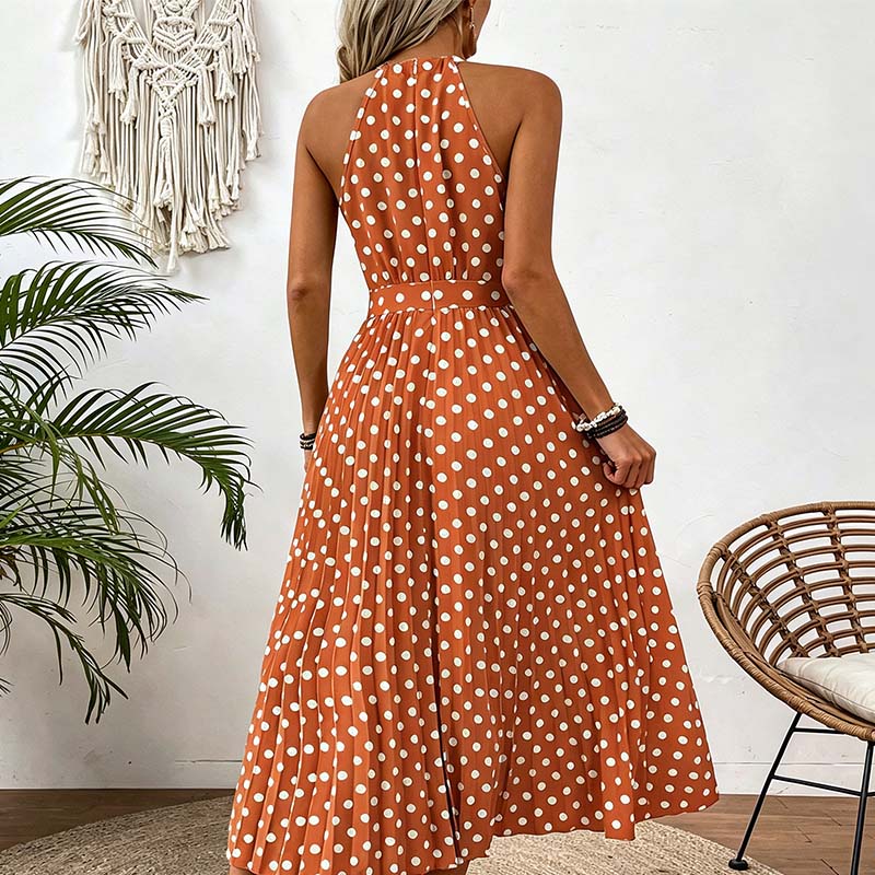 👗 TIJDELIJKE AANBIEDING: 50% KORTING! ✨ Halterjurk met stippen – soepel vallend, flatterend, retro-chic 🌼