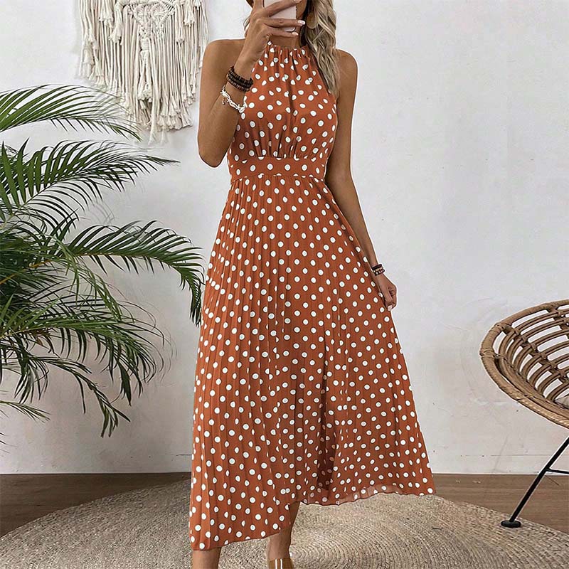 👗 TIJDELIJKE AANBIEDING: 50% KORTING! ✨ Halterjurk met stippen – soepel vallend, flatterend, retro-chic 🌼