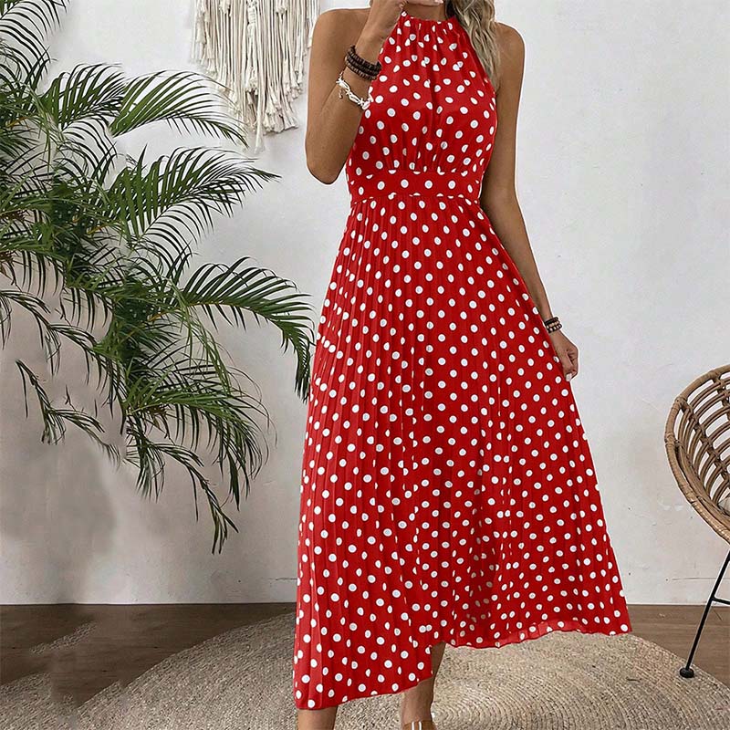 👗 TIJDELIJKE AANBIEDING: 50% KORTING! ✨ Halterjurk met stippen – soepel vallend, flatterend, retro-chic 🌼