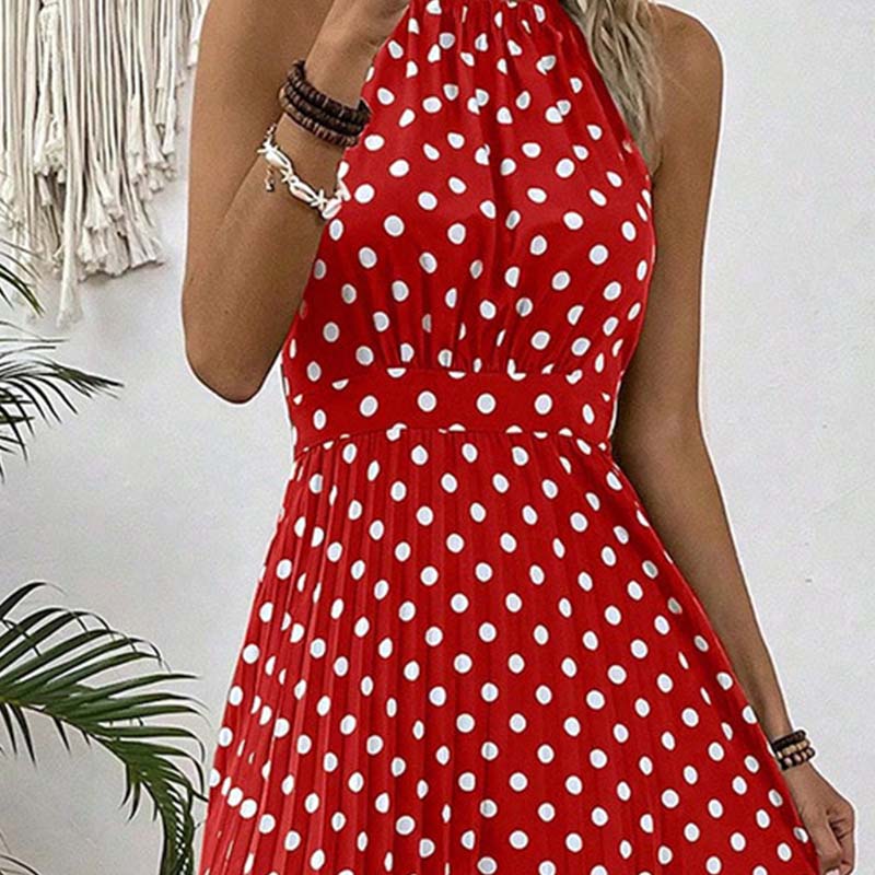 👗 TIJDELIJKE AANBIEDING: 50% KORTING! ✨ Halterjurk met stippen – soepel vallend, flatterend, retro-chic 🌼
