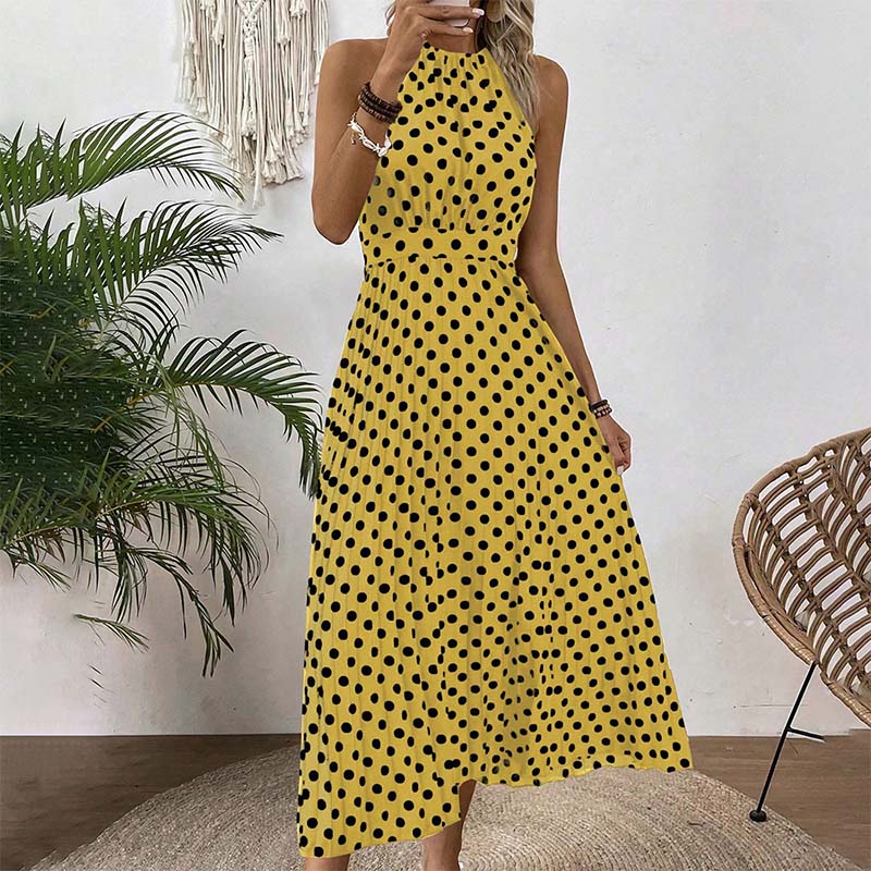 👗 TIJDELIJKE AANBIEDING: 50% KORTING! ✨ Halterjurk met stippen – soepel vallend, flatterend, retro-chic 🌼