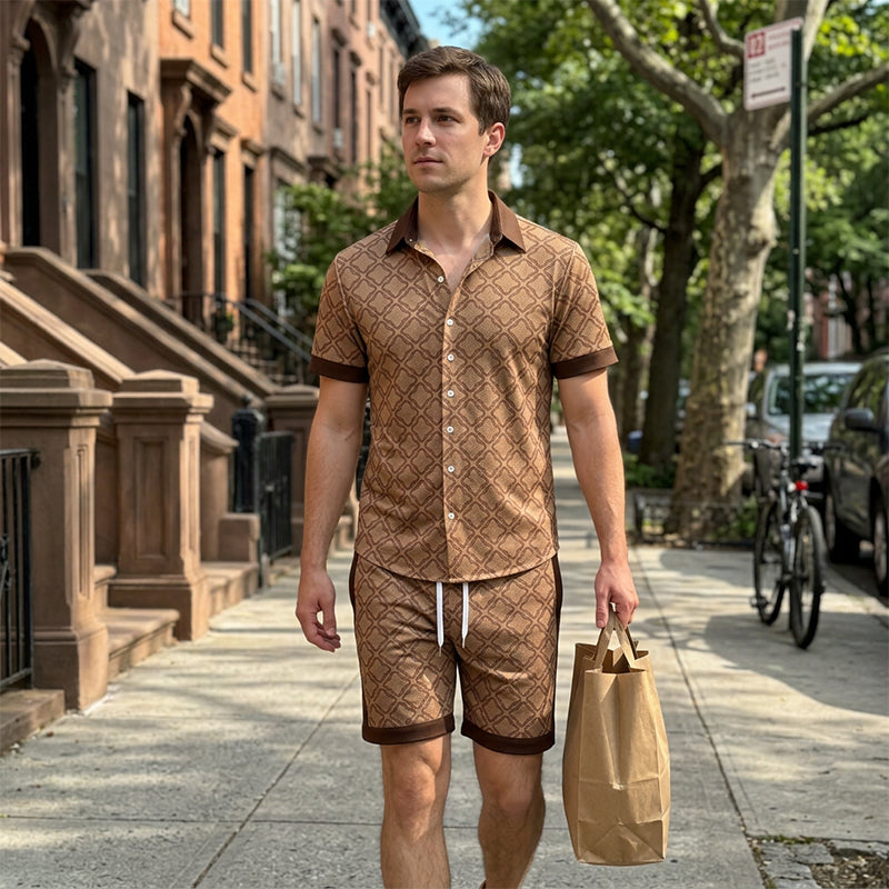 ⏳Tijdelijke aanbieding: 57% korting⏰Zomerse 2-delige set voor heren met print👕🩳