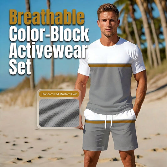 🔥Zomeraanbieding: 57% korting👕 Zomerse sportoutfit voor heren met kleurblokken🏖️
