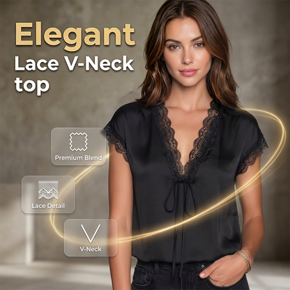 🔥40% korting👗Dames Kanten Top met V-hals – Ingewikkelde Kanten Splicing, Relaxte Soepelvallende Pasvorm, Vrouwelijke Charme✨
