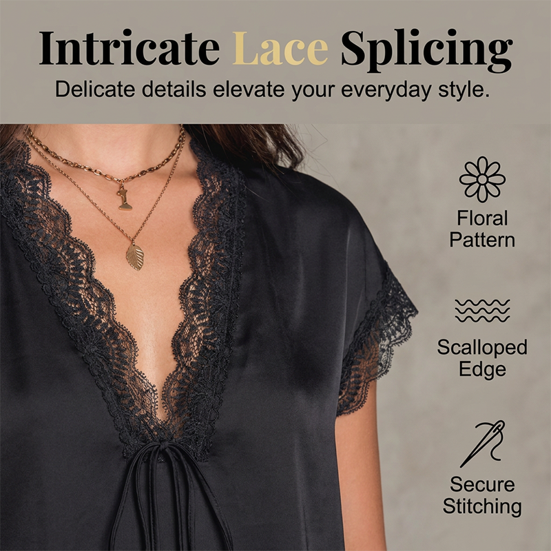 🔥40% korting👗Dames Kanten Top met V-hals – Ingewikkelde Kanten Splicing, Relaxte Soepelvallende Pasvorm, Vrouwelijke Charme✨